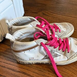 Golden Goose White Sneakers with Pink Laces
